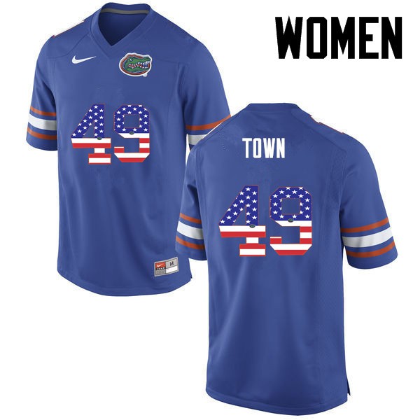 Florida Gators Women #49 Cameron Town College Football USA Flag Fashion Blue